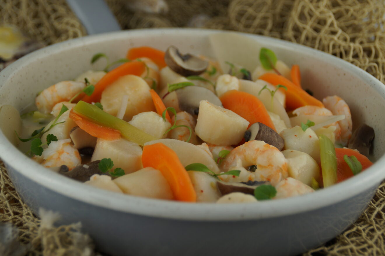 Blanquette de St Jacques et crevettes sauvages - Chef Luc